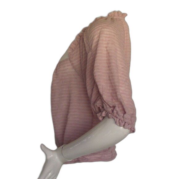 FREE PEOPLE Top, L, Pink-purple, Sweetheart neckline, Drawstring Waist, stripes - Picture 9 of 11